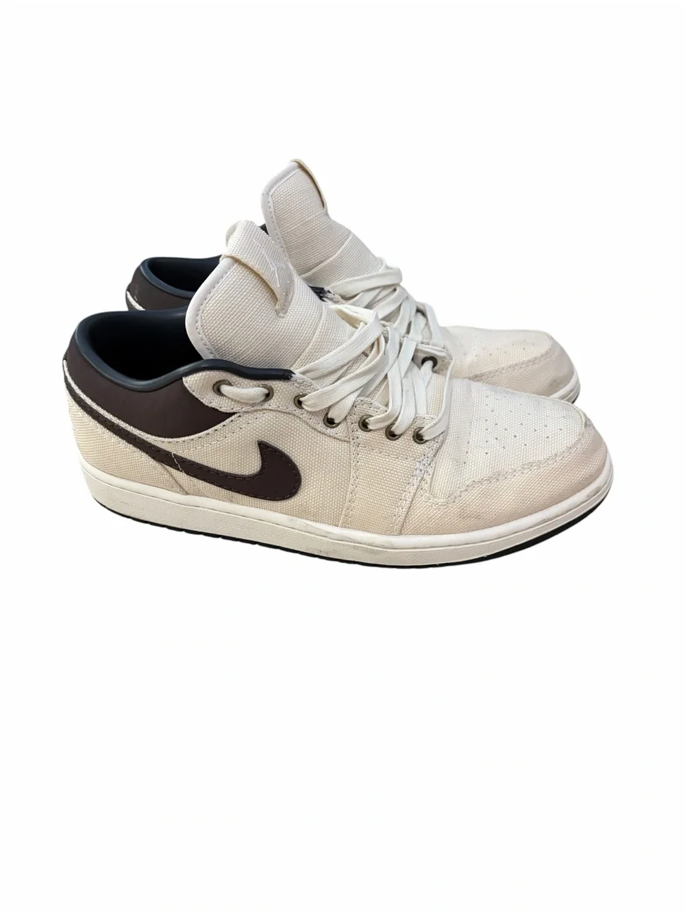 Nike Air Jordan 1 Low Premium Pale Ivory Baroque Brown Sneakers Mens 12 Canvas